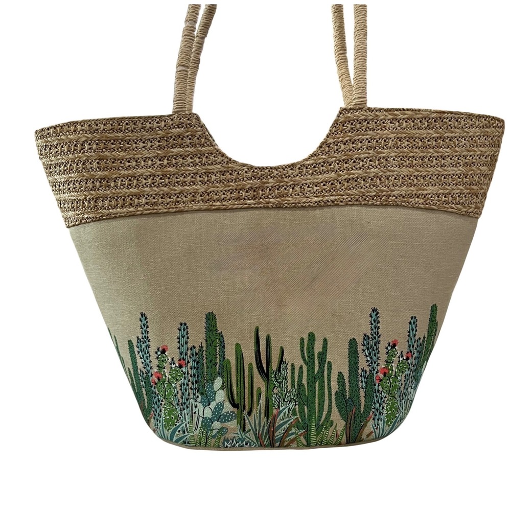 Sakroots‎ Artist Circle Lola Beach Bag Cactus Floral Straw Tote Summer Vacation - Picture 4 of 9